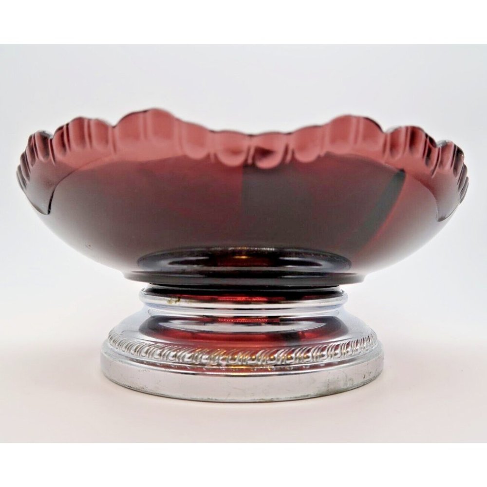 Vintage Farber Brothers Krome Kraft Amethyst Glass 3 Section Candy Relish Dish